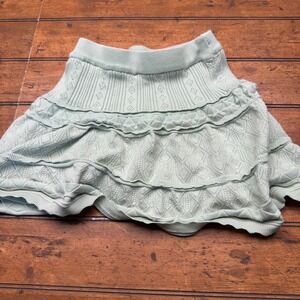 Willow & Wind Womens Sage Green Knit Tiered Ruffle Pointelle Mini Skirt Size M